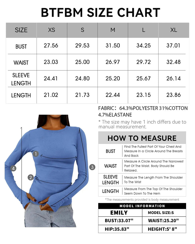 BTFBM Women's Casual Tops Fall Winter 2024 Long Sleeve Crew Neck Workout Heaventlyshop