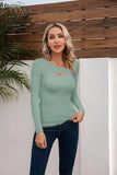 VICHYIE Womens Fashion Fall Clothes One Piece Cutout Tops Long Sleeve Ribbed Slim Fitted Shirts Tee Tshirts Large Long-moss Green Heaventlyshop