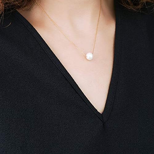 Selected AAA- Freshwater Cultured Solitaire Pearl  Necklace Pendant -Women's Gold Necklace