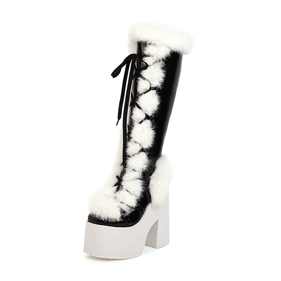 High Heeled Platform Thick Soled Snow Boots Fur Boots Heaventlyshop