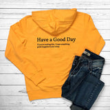 Minimalist Have A Good Day Printed Back Casual Hooded Pocket Sweater Heaventlyshop