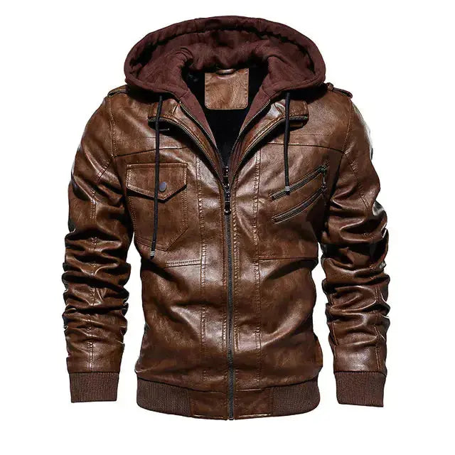 Comfortable Hooded PU Leather Jacket For Men Heaventlyshop