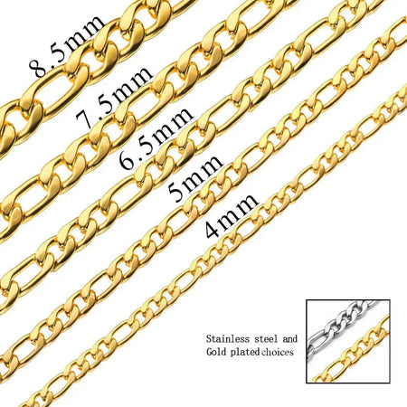 Figaro Chain Necklace Stainless Steel Real Gold Plated Chains for Men Women Jewelry Gift for Men Women 8.5mm width 24 Inches Real Gold-Plated Heaventlyshop