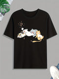 Cute Cat Nap Printed T-shirt, Men's T-shirt, Summer, Spring, Autumn Casual Short Sleeved T-shirt, Top As A Gift