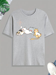 Cute Cat Nap Printed T-shirt, Men's T-shirt, Summer, Spring, Autumn Casual Short Sleeved T-shirt, Top As A Gift