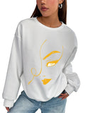 Women Basic Casual Pullover Spring Autumn Long Sleeve Golden Features Printed Round Neck