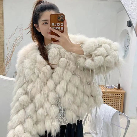 Fox Fur Fur Coat Female Short Tassel Thicken Coat Heaventlyshop