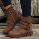 Buckle Square Heel Round Head Fashion Boots New Side Zipper Mid-calf Heaventlyshop