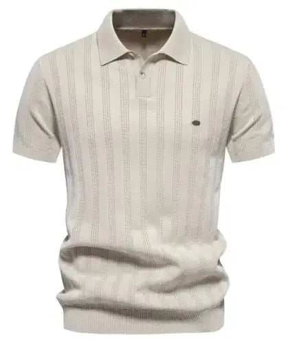 Ribbed Knit Polo Shirt for Men Heaventlyshop