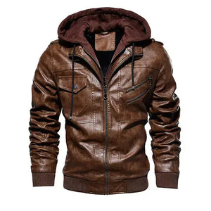 Comfortable Hooded PU Leather Jacket For Men Heaventlyshop