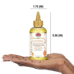 African Pride Moisture Miracle 5 Essential Oils - Contains Castor, Grapeseed, Argan, Coconut & Olive Oil, Seals in Moisture & Adds Shine to Hair, Vitamin E, 4 oz 4 Fl Oz (Pack of 1) Heaventlyshop