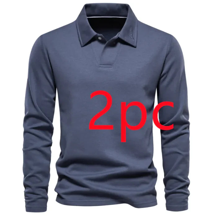 Men's Fashion Lapel Long-Sleeved Polo Shirt – Casual Solid Color Top Heaventlyshop