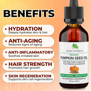 Pumpkin Seed Oil Organic, 100% Pure RAW Cold Pressed Undiluted For Anti Aging Wrinkle Repair Hair Growth, Fast Absorbing, Travel Size, Non-Comedogenic Organic Pumpkin Seed Oil Heaventlyshop