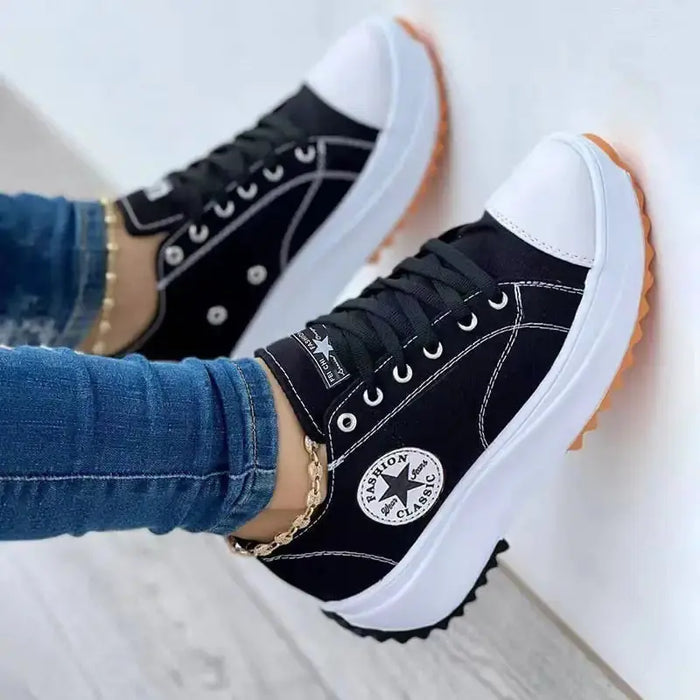 Flat Lace-Up Sneakers Pattern Canvas Casual Women Sport Shoes Heaventlyshop