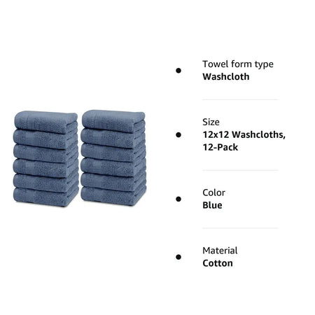 Resort Collection Soft Washcloth Face Body Towel Set 12 Pack Blue 12x12 Luxury Heaventlyshop