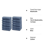 Resort Collection Soft Washcloth Face Body Towel Set 12 Pack Blue 12x12 Luxury Heaventlyshop