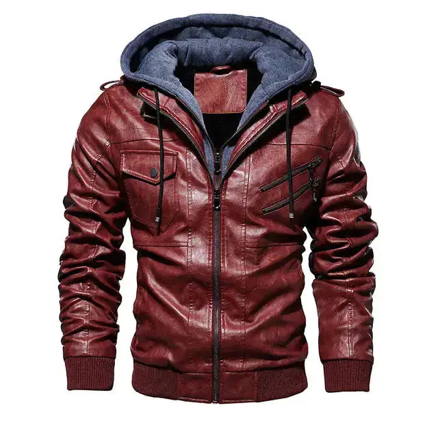 Comfortable Hooded PU Leather Jacket For Men Heaventlyshop