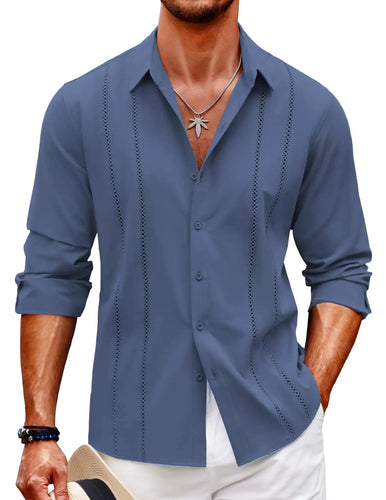 COOFANDY Mens Cuban Guayabera Shirt Casual Button Down Shirts Long Sleeve Summer Beach Shirts 4X-Large Dark Blue Heaventlyshop