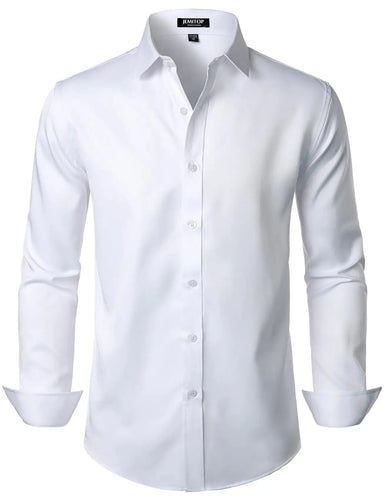 Men's Stretch Wrinkle Free Dress Shirts Formal Wedding Prom Long Sleeve Slim Fit Button Down Shirt XX-Large Solid White Heaventlyshop