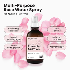 Rose Water Spray for Face & Organic Rose Water for Hair - USDA Certified Rosewater Facial Toner - Alcohol-Free Makeup Setting Hydrating Face Mist - Anti-Aging Bulgarian Rose Water Toner Spray - 4 Oz Heaventlyshop