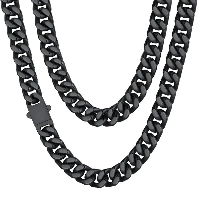 ChainsHouse Stainless Steel Mens Cuban Link Chain, Black/18K Gold Miami Cuban Chain Necklace, 5/7/9mm/12mm Width, No Tarnish& Durable Hip Hop Mens Jewelry, 18"-30", Send Gift Box 20 inches d. 12mm width-black Heaventlyshop