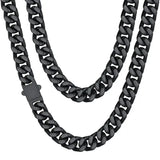 ChainsHouse Stainless Steel Mens Cuban Link Chain, Black/18K Gold Miami Cuban Chain Necklace, 5/7/9mm/12mm Width, No Tarnish& Durable Hip Hop Mens Jewelry, 18"-30", Send Gift Box 20 inches d. 12mm width-black Heaventlyshop