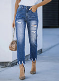 EVALESS Womens Jeans Mid Waisted Stretch Ripped Distressed Tummy Control Straight Ankle Jean for Women Trendy 2024 18 Blue Heaventlyshop