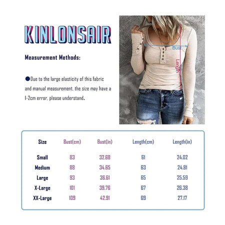 KINLONSAIR Women’s Long Sleeve Henley T Shirts Button Down Slim Fit Tops Scoop Neck Ribbed Knit Shirts Light Brown Medium Heaventlyshop