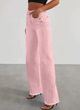 Sidefeel Women's Wide Leg Jeans High Waisted Strechy Raw Hem Denim Pants 18 Pink Heaventlyshop