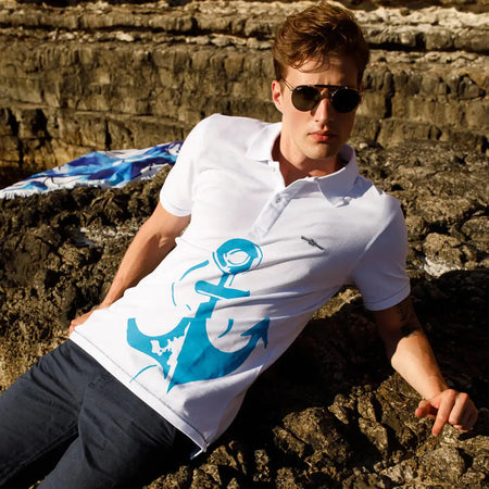 Anemoss Marine White Men's Polo Collar T-Shirt - Heaventlyshop